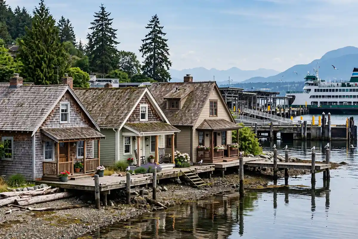 Casas históricas frente al mar cerca de la terminal de ferries en Edmonds, WA