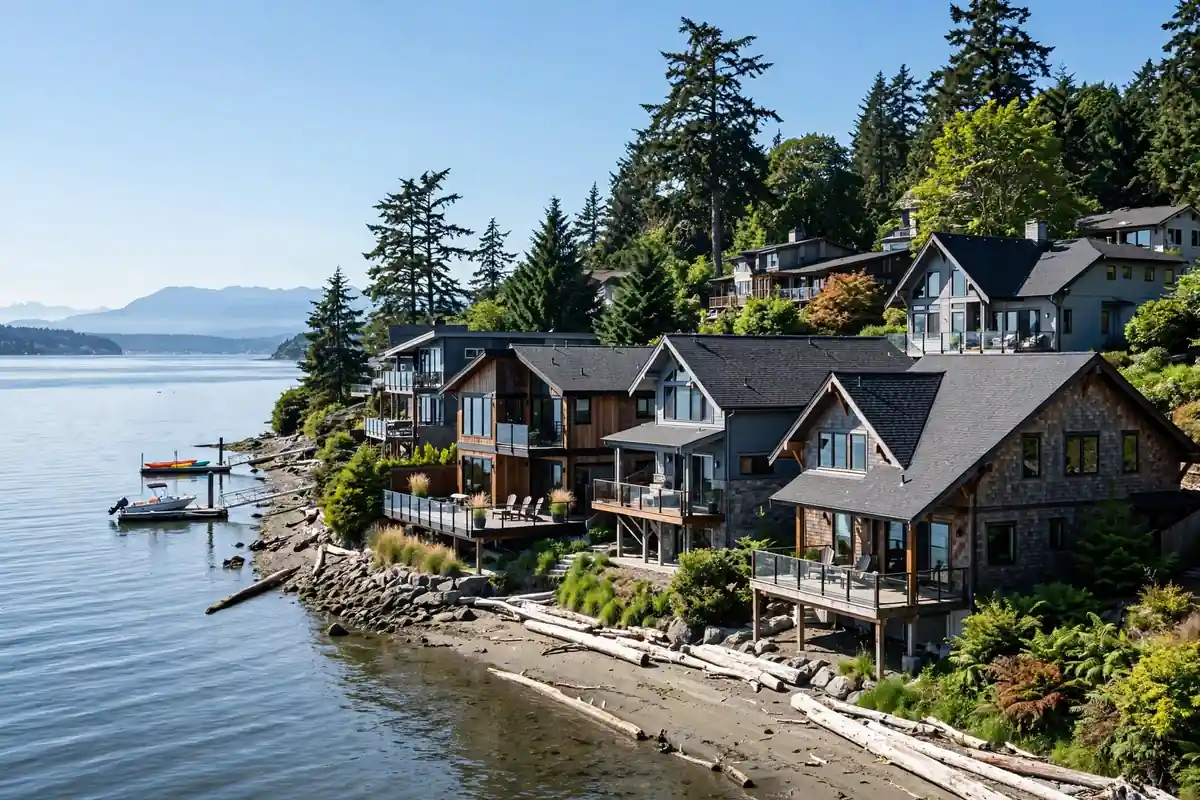 Casas de la costa con techos orientados al oeste en Seaview, Edmonds, WA