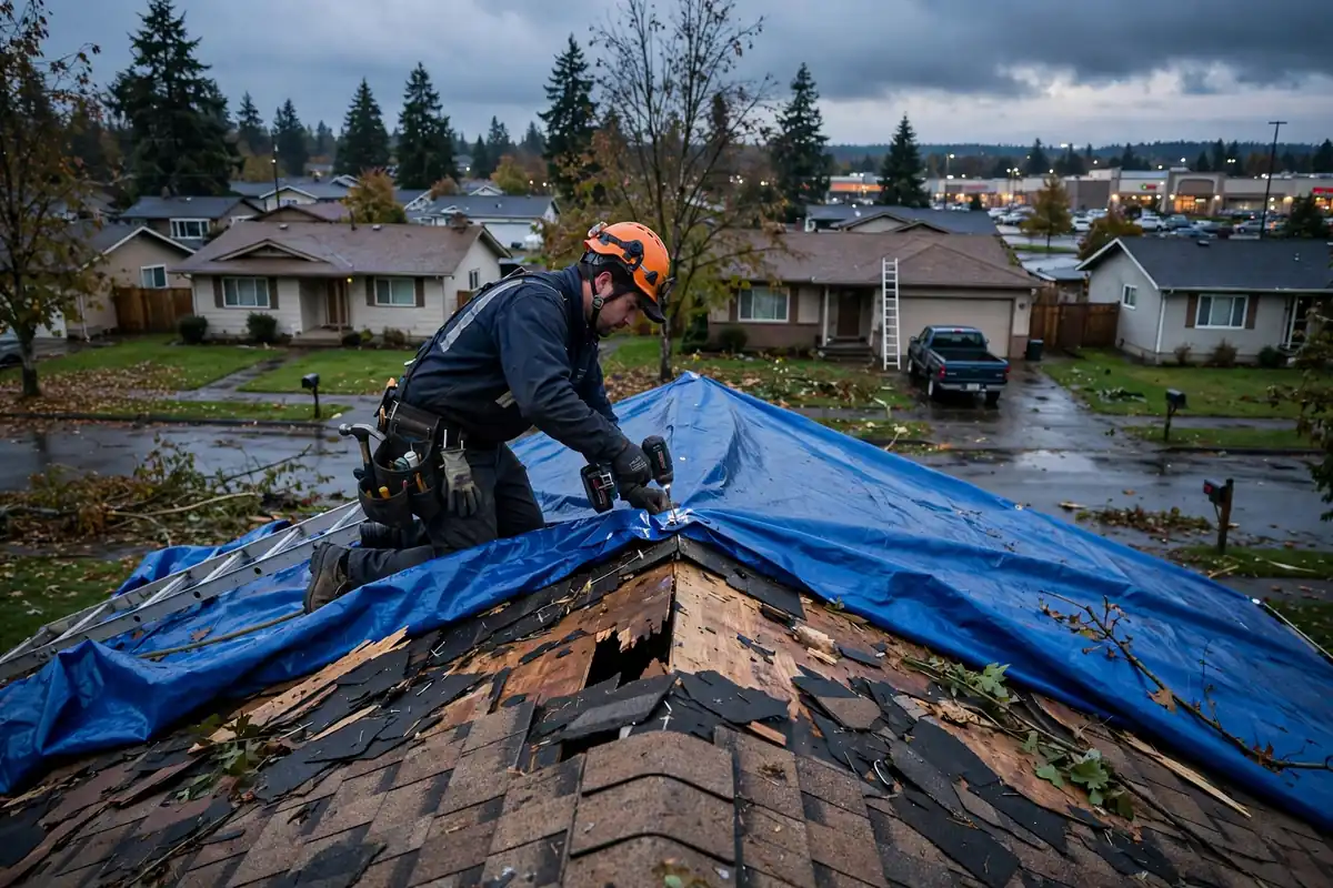 Reparación de emergencia de fugas de techo en Alderwood, Lynnwood, WA