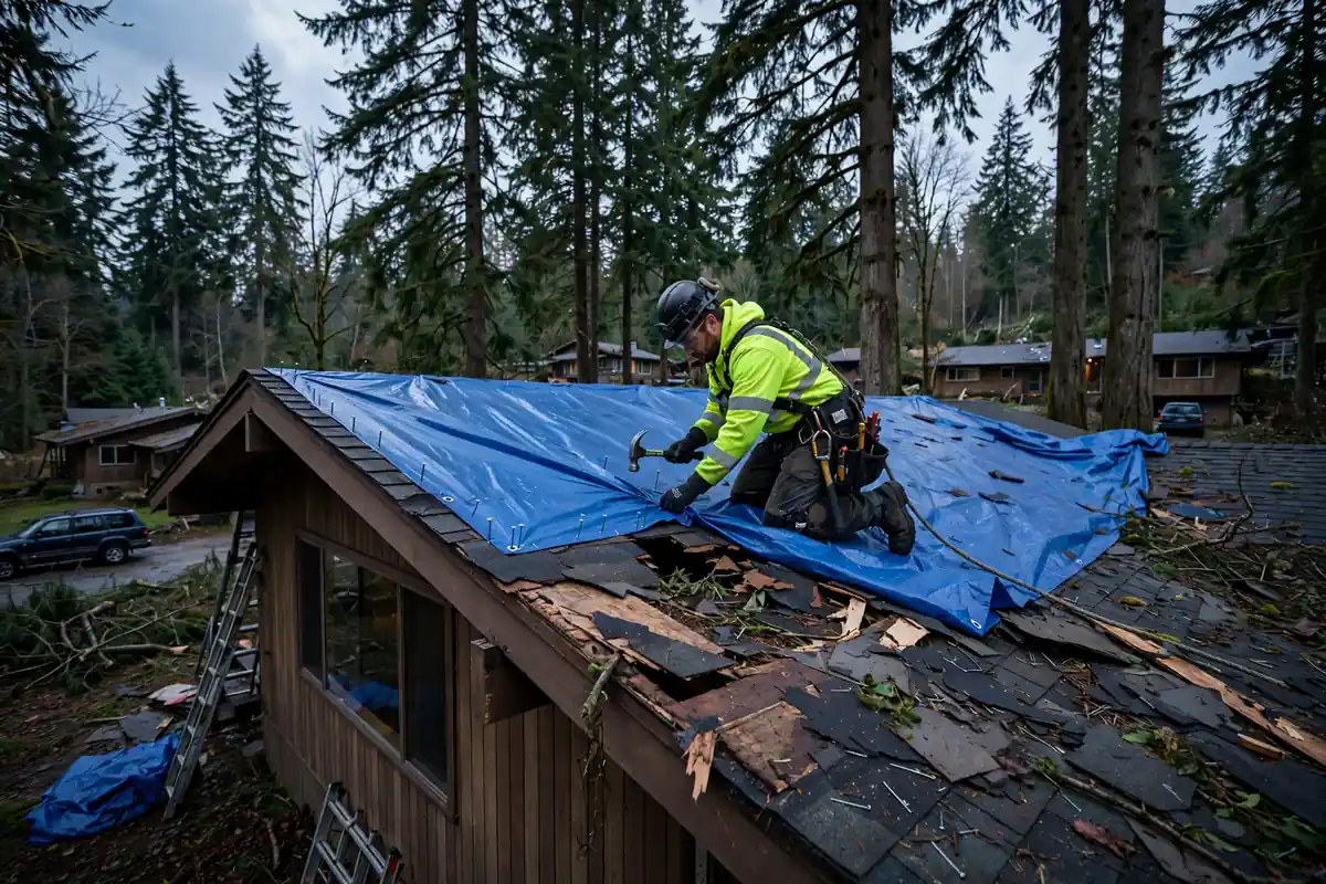 Reparación de emergencia de fugas de techo en Brier, Lynnwood, WA