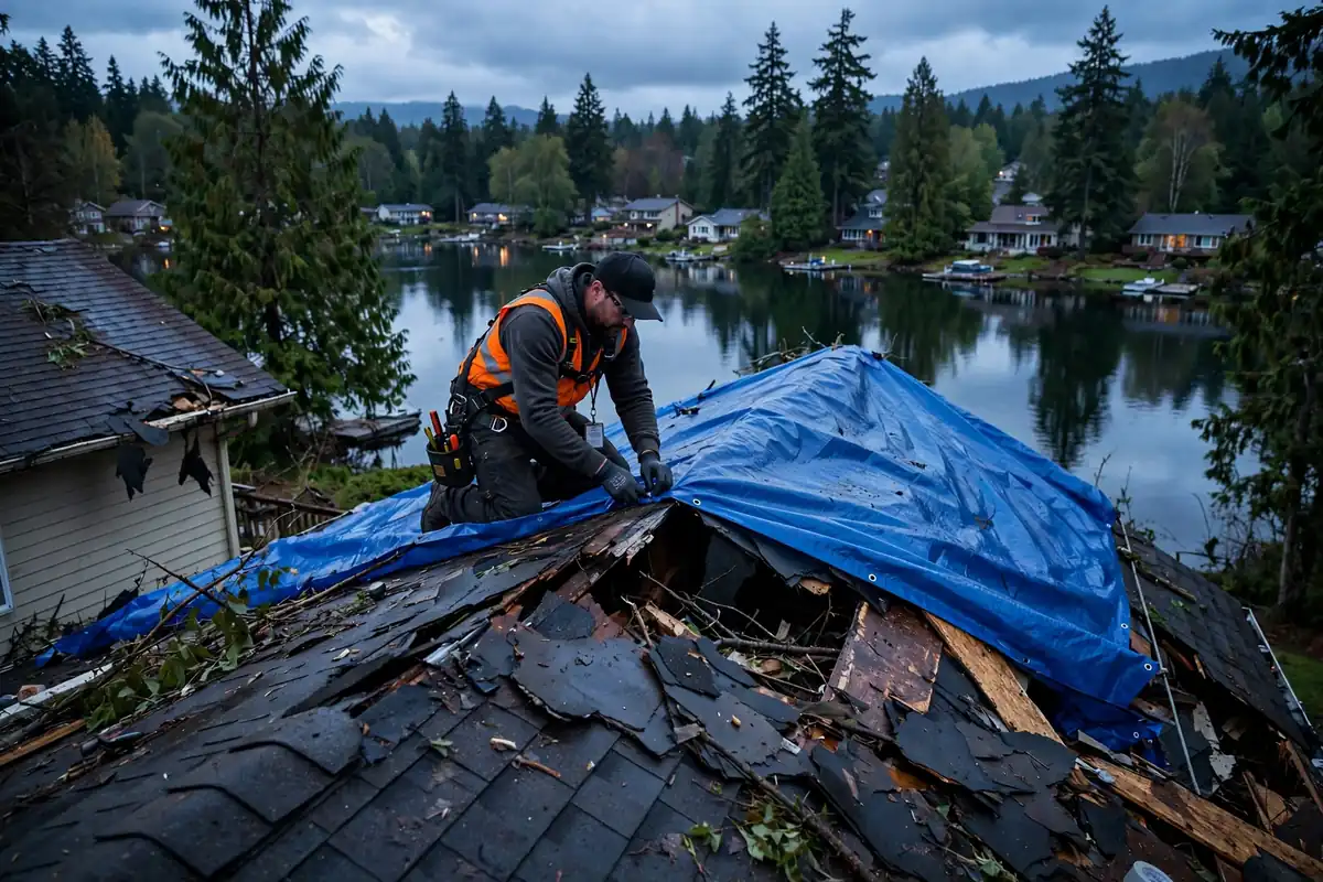Reparación de emergencia de fugas de techo en Lake Serene, Lynnwood, WA