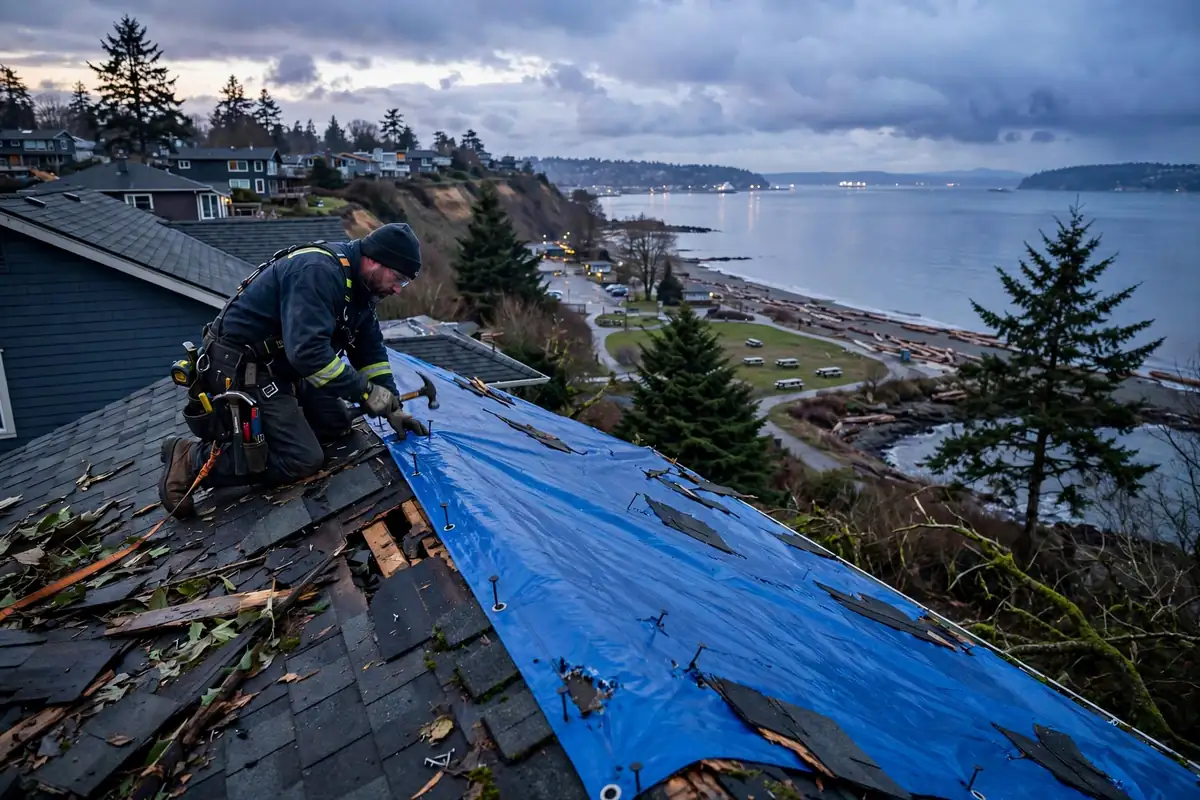 Reparación de emergencia de fugas de techo en Meadowdale, Lynnwood, WA
