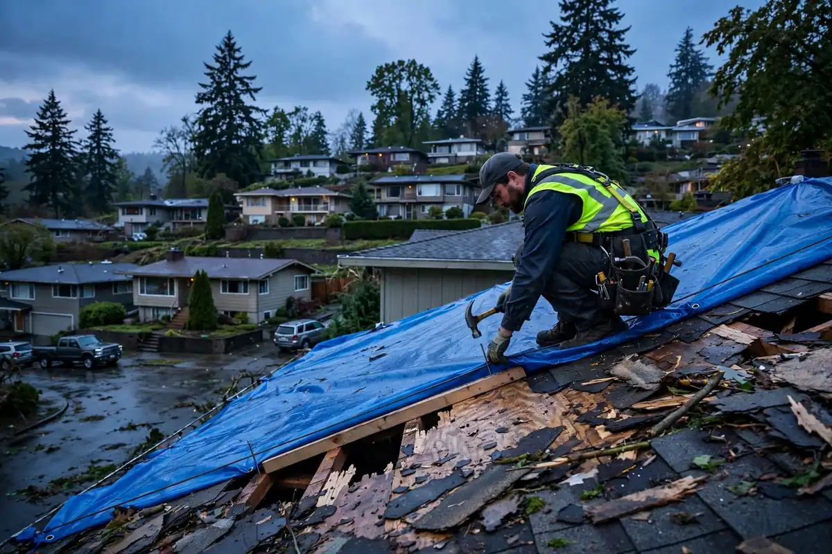 Reparación de emergencia de fugas de techo en Mountlake Terrace, Lynnwood, WA