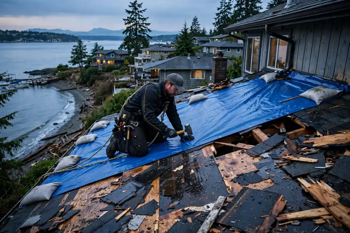 Reparación de emergencia de fugas de techo en Seaview, Lynnwood, WA