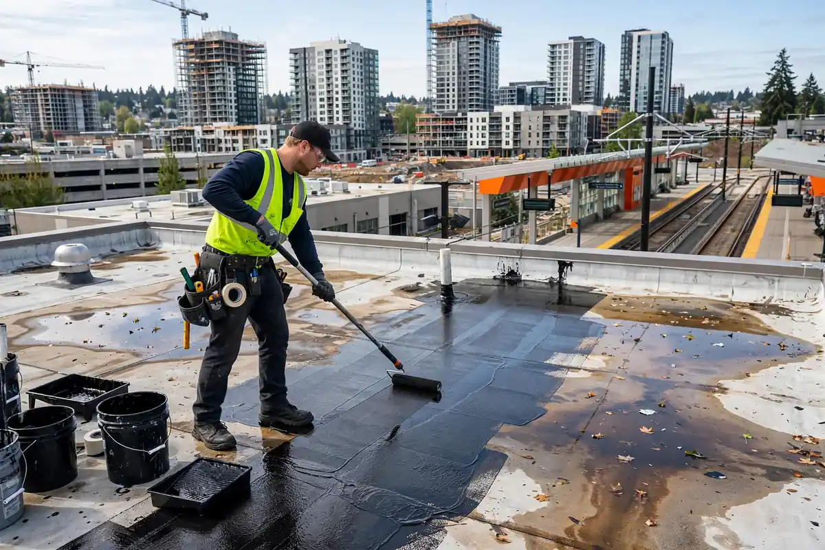 Reparación de fugas en techo plano en Downtown Lynnwood, Lynnwood, WA
