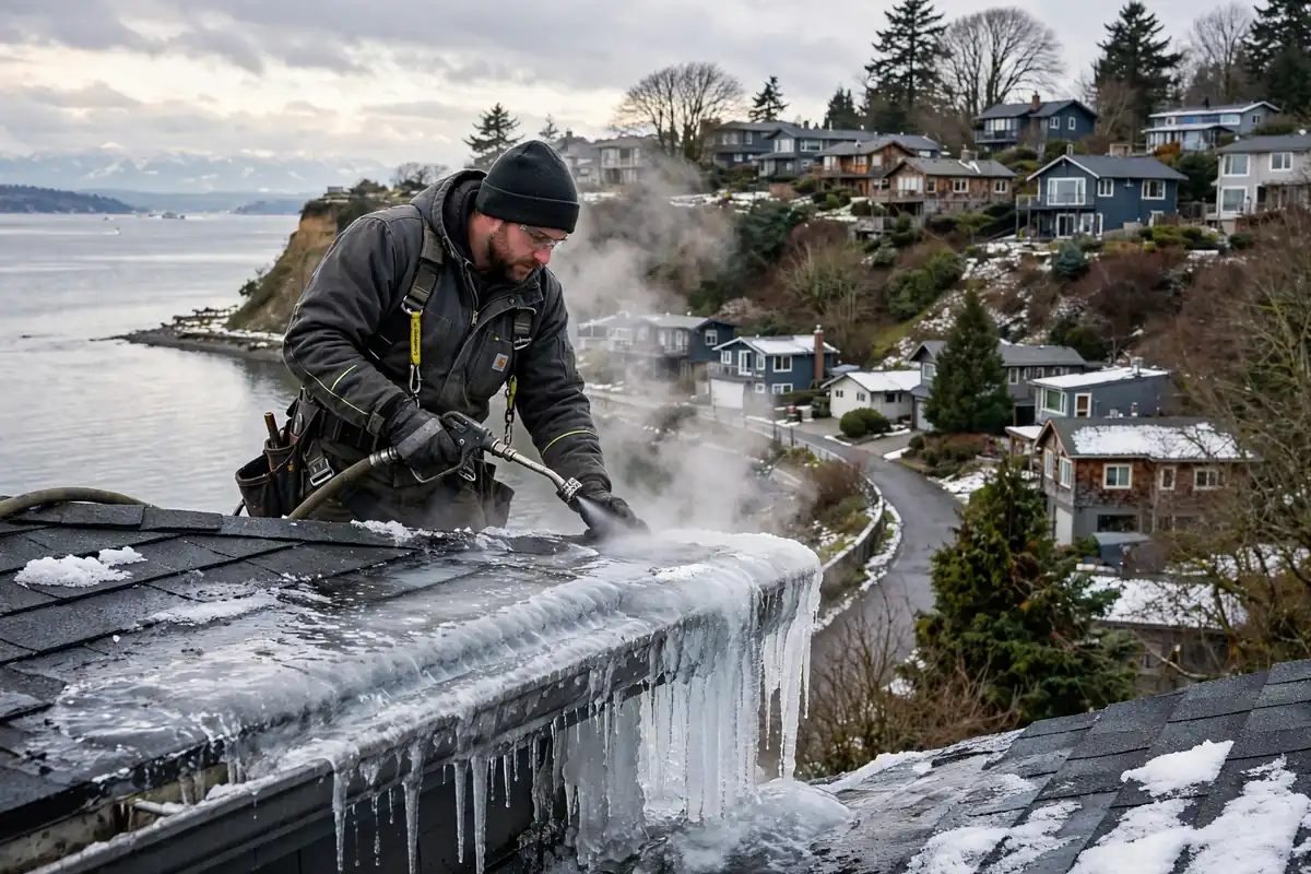 Reparación de fugas de hielo en la presa Picnic Point, Lynnwood, WA