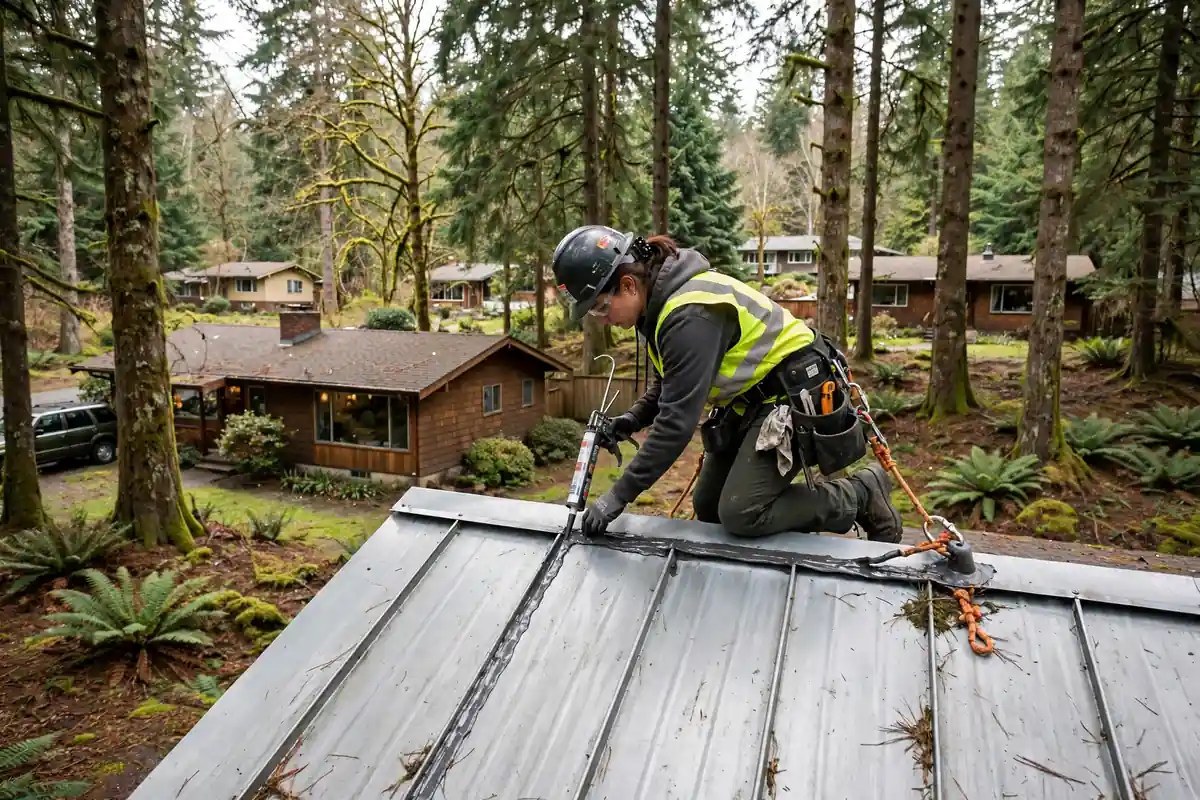Reparación de fugas de techo metálico en Brier, Lynnwood, WA