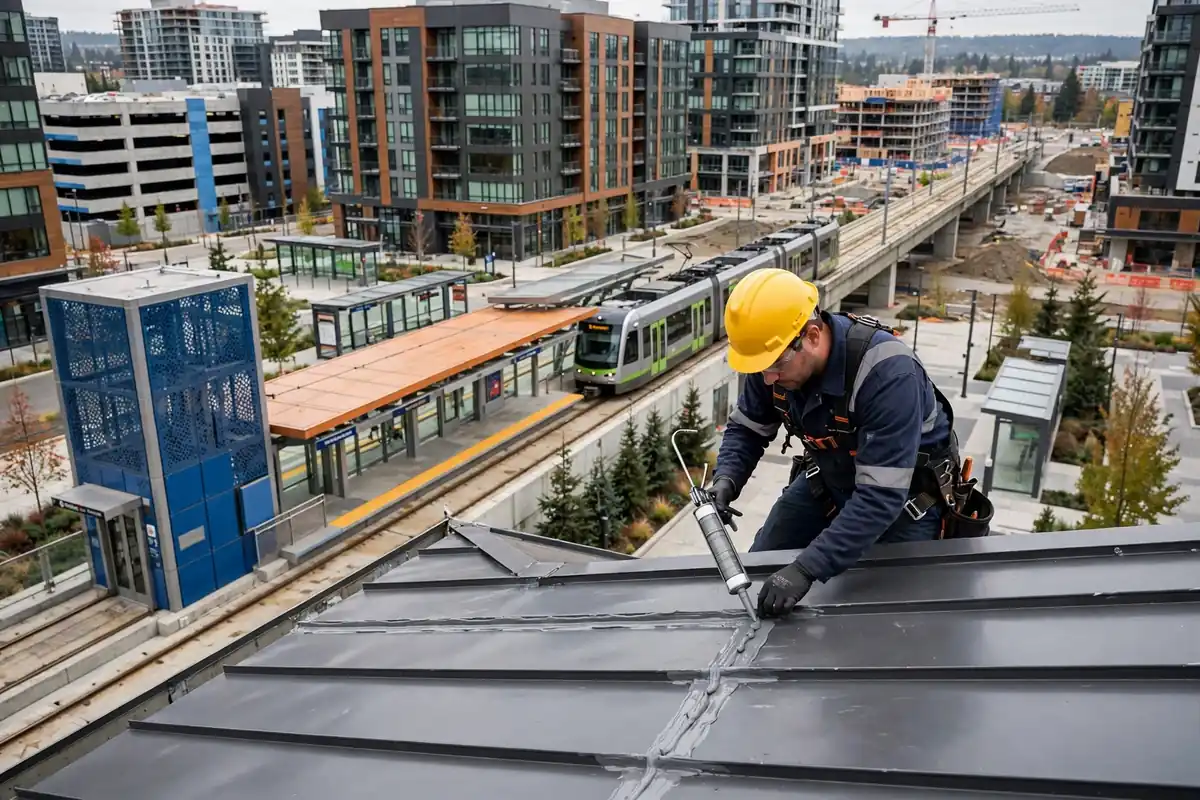 Reparación de fugas de techo metálico en Downtown Lynnwood, Lynnwood, WA