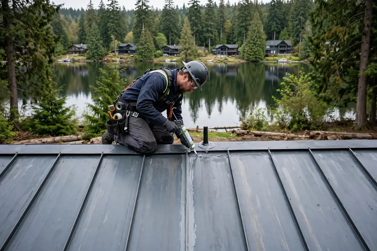 Reparación de fugas de techo metálico en Lake Serene, Lynnwood, WA