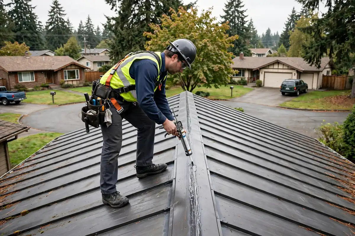 Reparación de fugas de techo metálico en Martha Lake, Lynnwood, WA