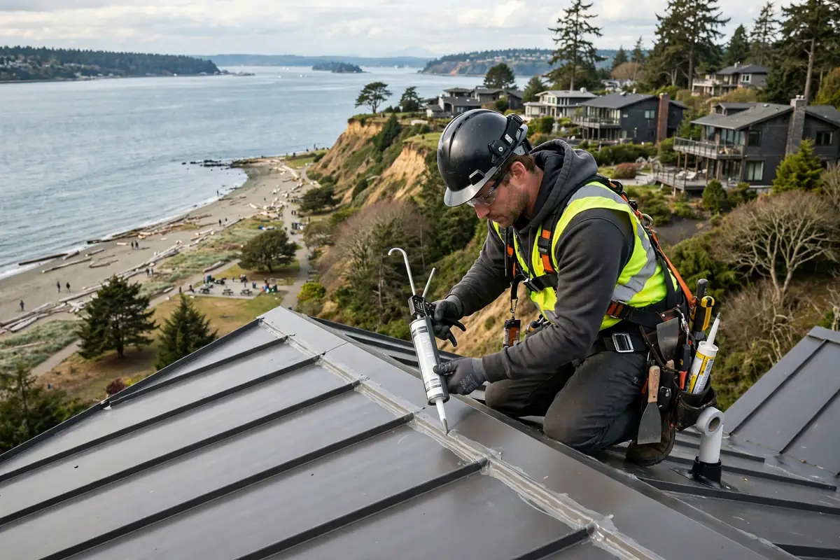 Reparación de fugas de techo metálico en Meadowdale, Lynnwood, WA
