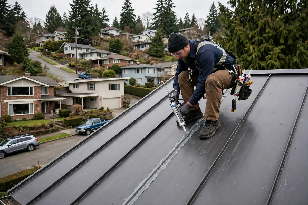 Reparación de fugas de techo metálico en Mountlake Terrace, Lynnwood, WA