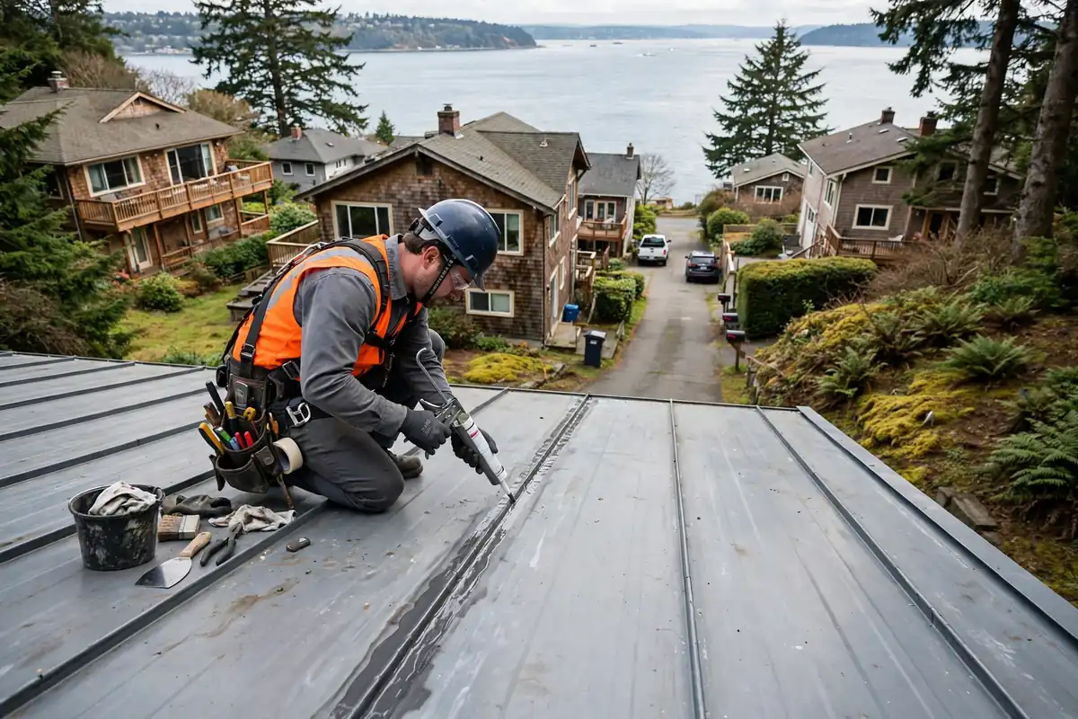 Reparación de fugas de techo metálico en Picnic Point, Lynnwood, WA