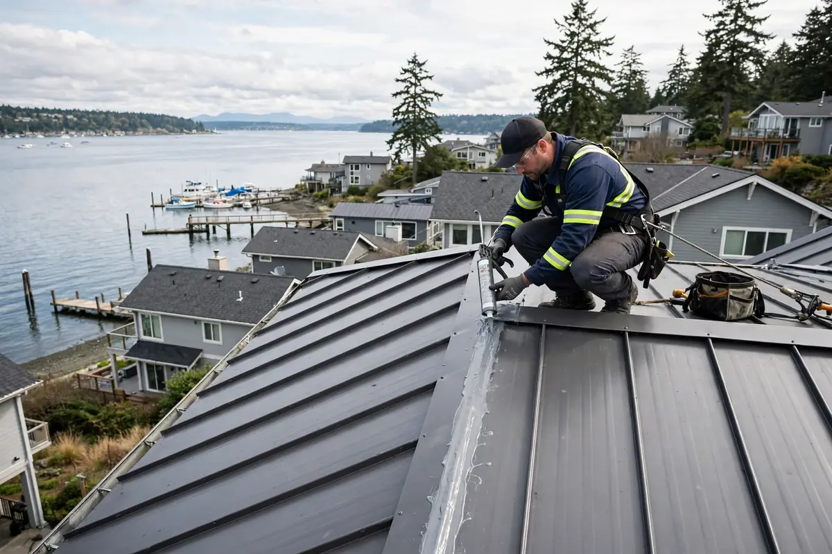 Reparación de fugas de techo metálico en Seaview, Lynnwood, WA