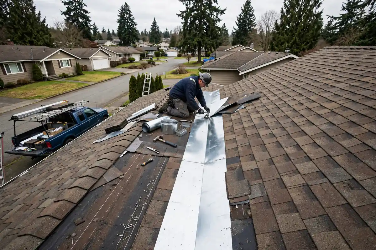 Reparación de fugas en Roof valley en Alderwood, Lynnwood, WA