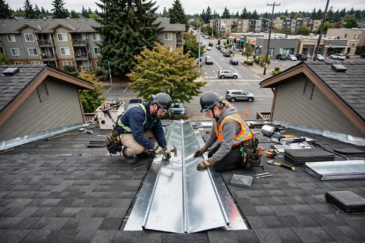 Reparación de fugas de Roof valley en Cedar Valley, Lynnwood, WA