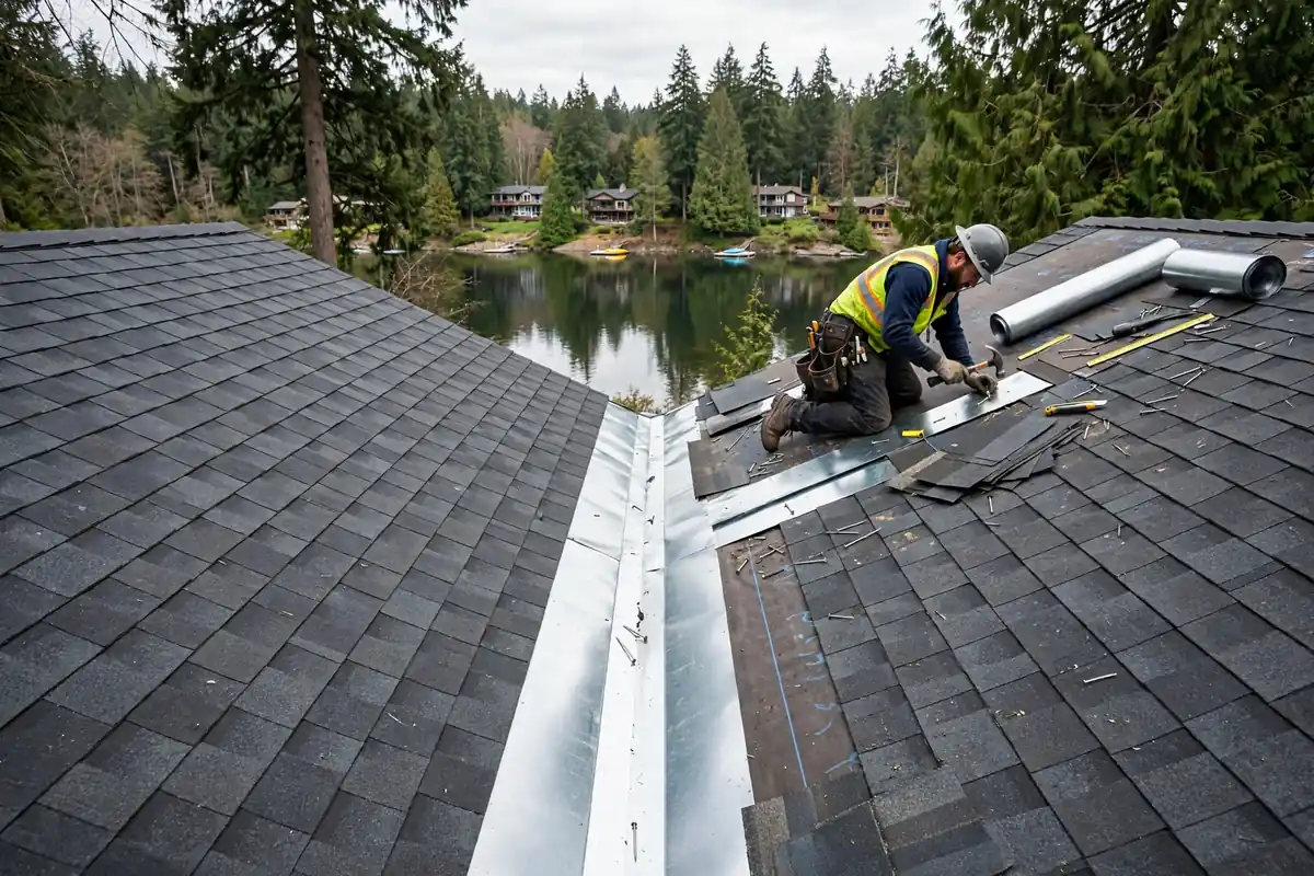 Reparación de fugas de Roof valley en Lake Serene, Lynnwood, WA
