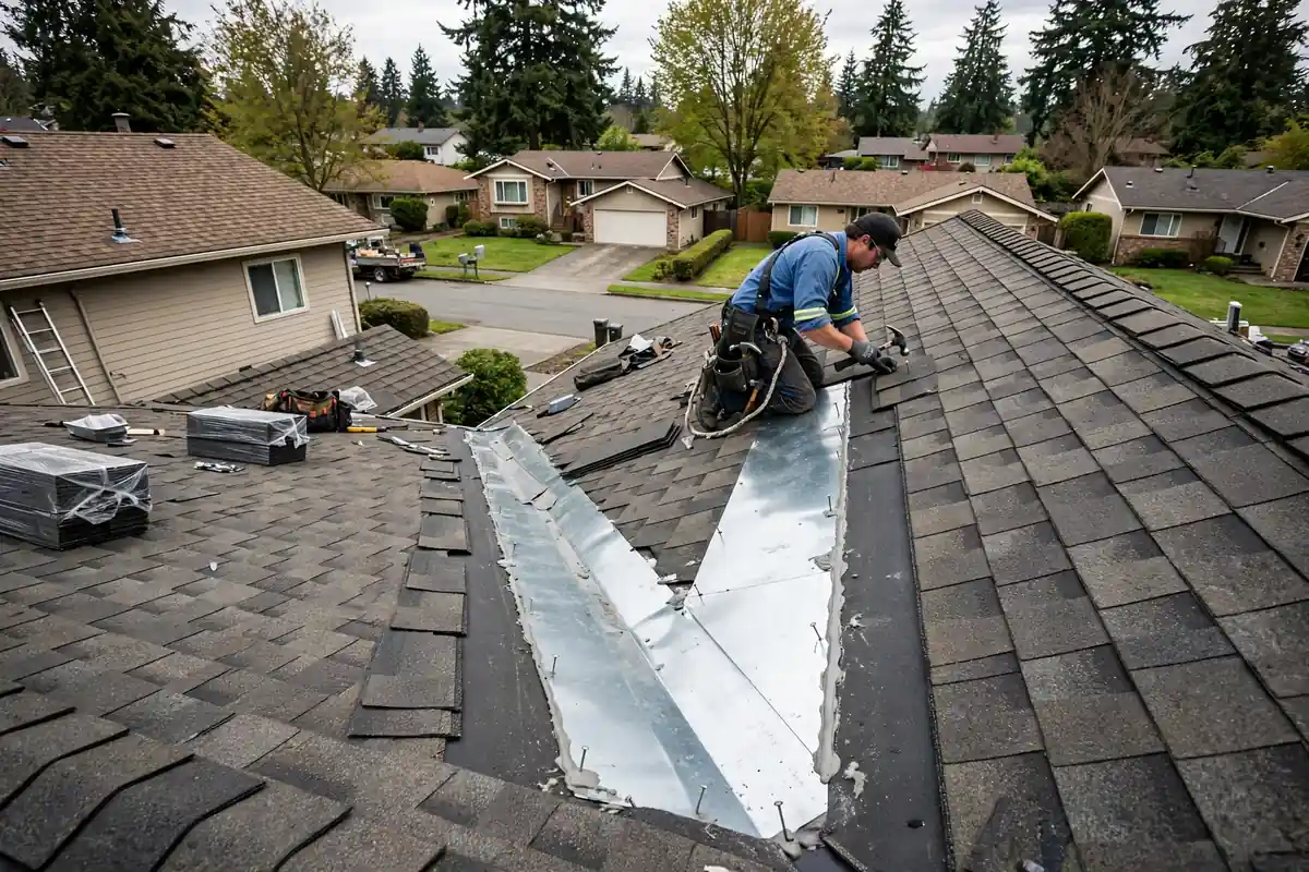 Reparación de fugas en Roof valley en Martha Lake, Lynnwood, WA