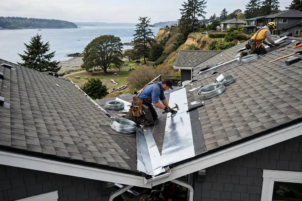 Reparación de fugas de Roof valley en Meadowdale, Lynnwood, WA