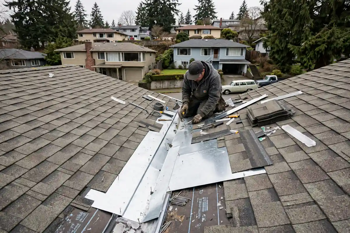Reparación de fugas de Roof valley en Mountlake Terrace, Lynnwood, WA