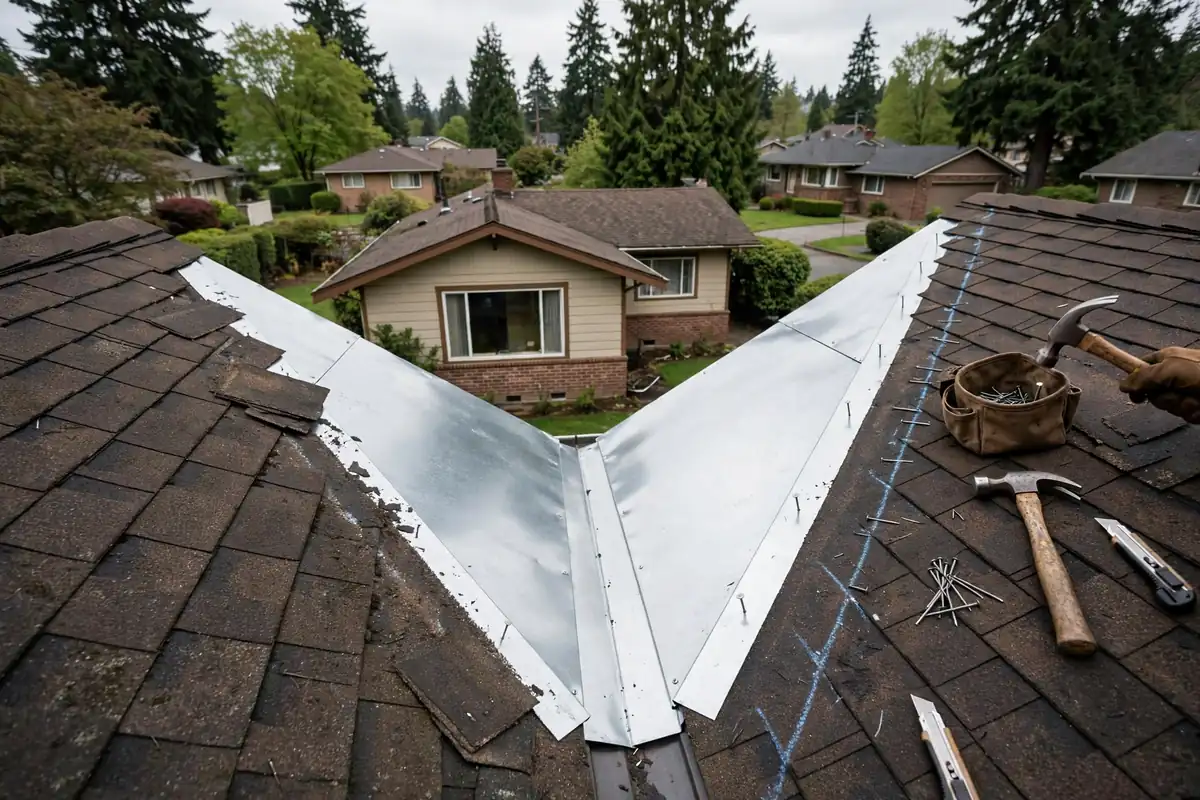 Reparación de fugas en Roof valley en Westgate, Lynnwood, WA