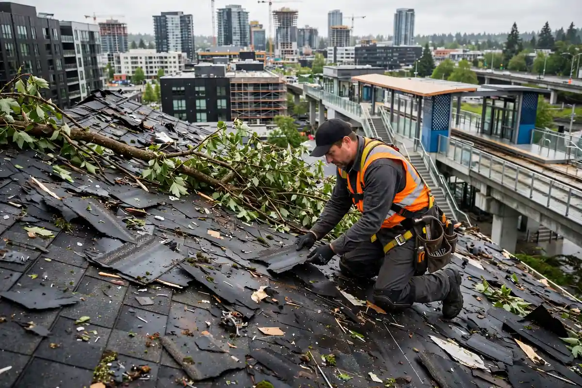 Reparación de fugas por daños causados por la tormenta en Downtown Lynnwood, Lynnwood, WA