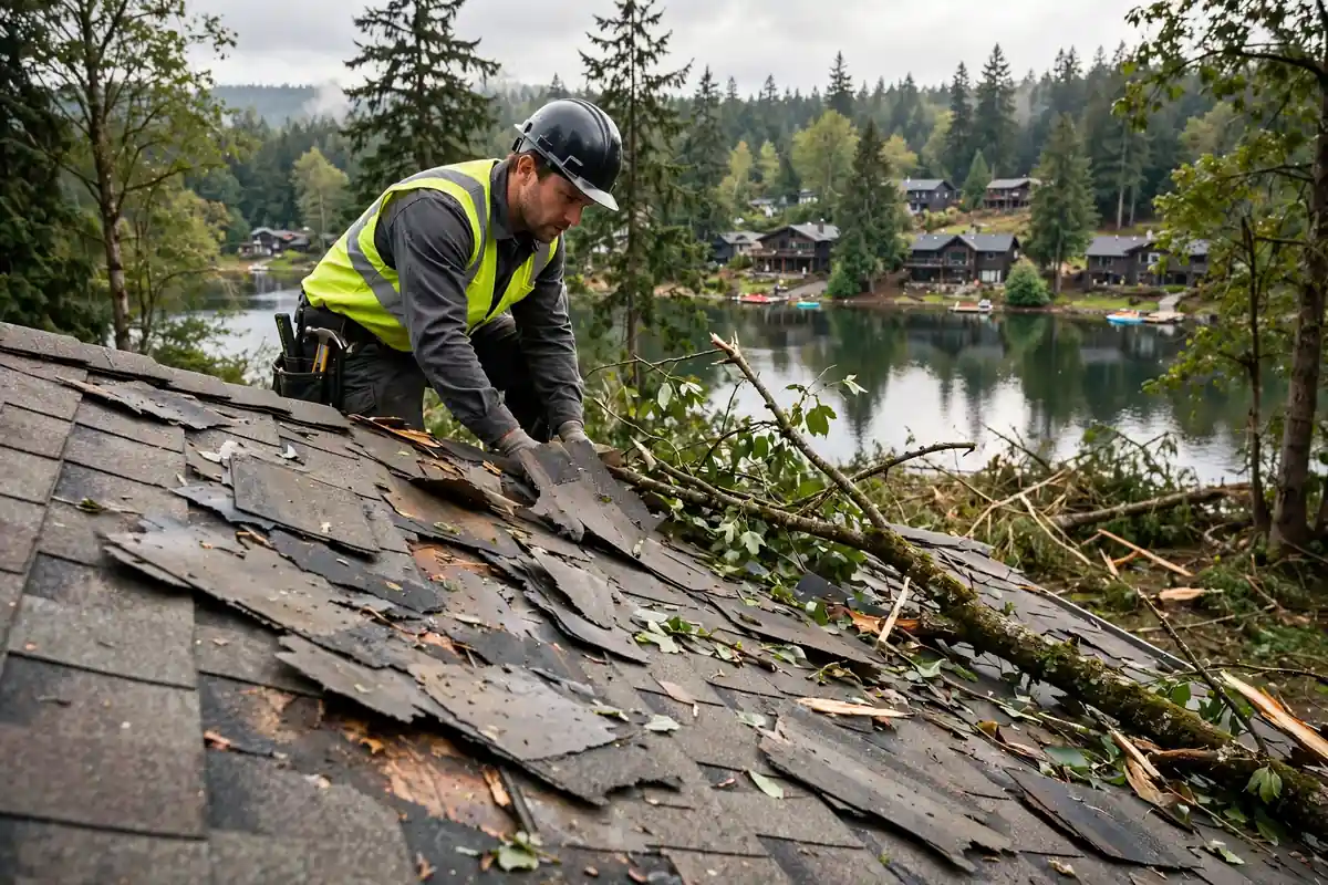Reparación de fugas por daños causados por la tormenta en Lake Serene, Lynnwood, WA