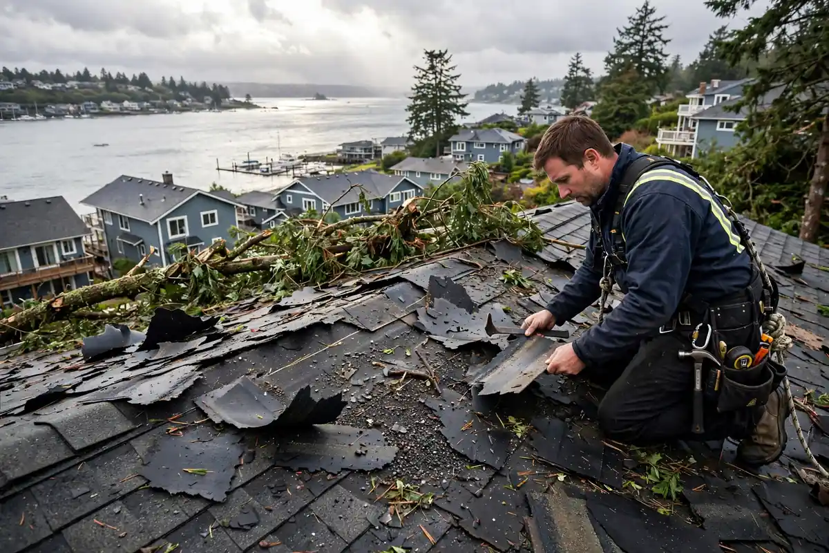 Reparación de fugas por daños causados por la tormenta en Seaview, Lynnwood, WA